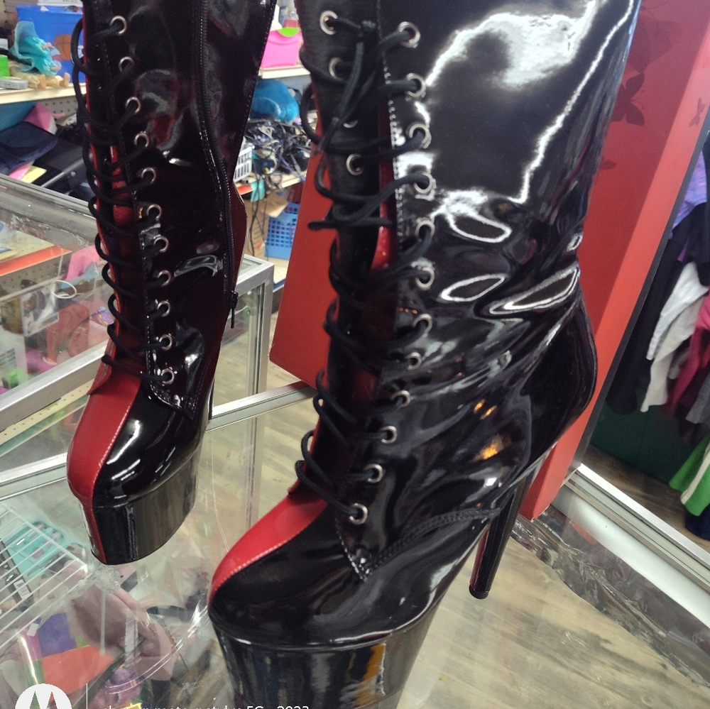 Pleaser 8" Heel 4" Pf Two Tone Lace-Up Ankle Boots Women Shoes Size 9 NEW